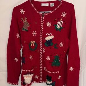 Red Christmas Cardigan with Festive Embroidery